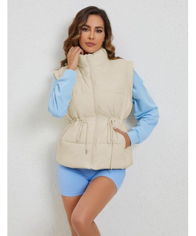 Womens Puffer Vest Adjustable Drawstring Waist Lightweight Quilted Zip Up Vest with Pockets Lightkhaki $15.49 Vests