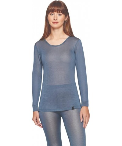 Women's 100% Silk Thermasilk Pointelle Scoop Shirt Baselayer X-Small Steel Blue $22.85 Underwear