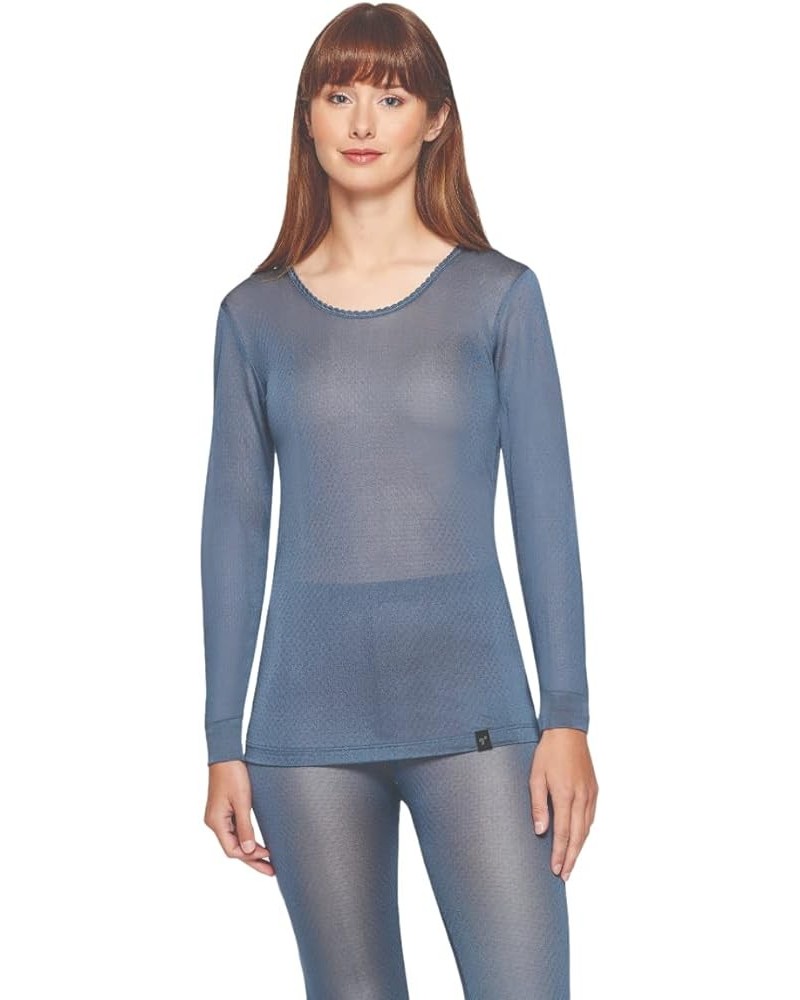 Women's 100% Silk Thermasilk Pointelle Scoop Shirt Baselayer X-Small Steel Blue $22.85 Underwear