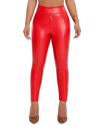 Women's Faux Leather Leggings High Waisted Stretch Butt Lifting Pants Sexy Tights for Women 3 Red Crescent Shaped $13.16 Legg...