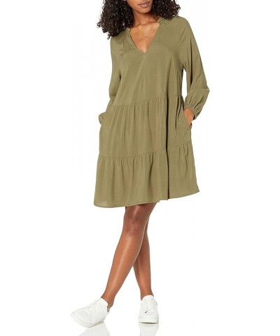 Women's Ruffle-Neck Tiered Mini Dress Olive $14.72 Dresses