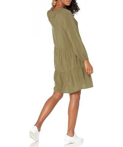 Women's Ruffle-Neck Tiered Mini Dress Olive $14.72 Dresses