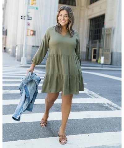 Women's Ruffle-Neck Tiered Mini Dress Olive $14.72 Dresses