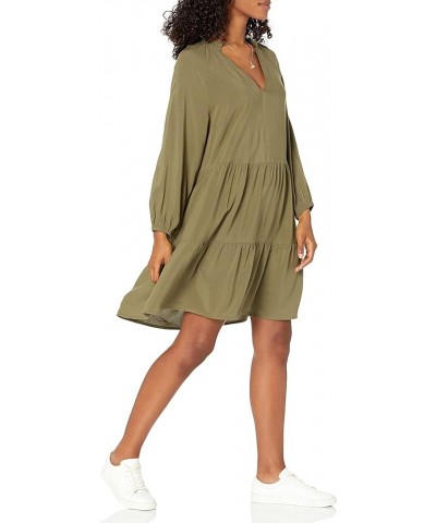 Women's Ruffle-Neck Tiered Mini Dress Olive $14.72 Dresses