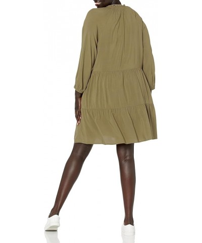 Women's Ruffle-Neck Tiered Mini Dress Olive $14.72 Dresses