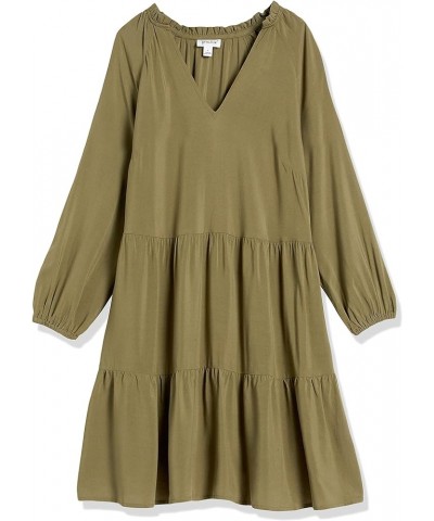 Women's Ruffle-Neck Tiered Mini Dress Olive $14.72 Dresses