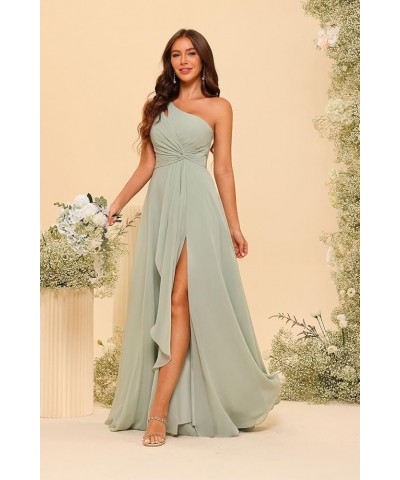 Chiffon One Shoulder Bridesmaid Dresses with Slit A-Line Long Formal Party Dress with Pockets RO022 Champagne $32.34 Dresses