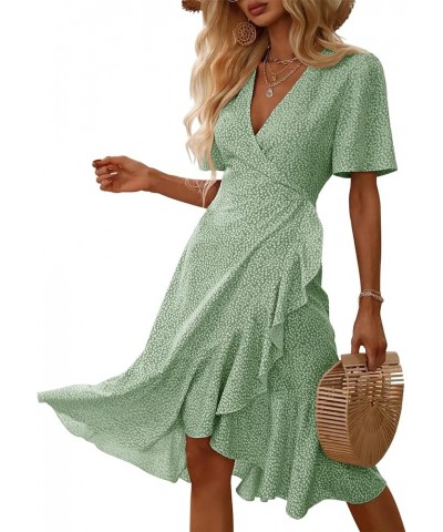 Women's Summer Wrap Maxi Dress Casual Boho Floral V Neck Short Sleeve Ruffle Hem Flowy Split Beach Long Dresses Green $22.79 ...