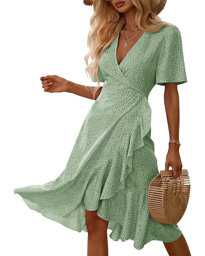 Women's Summer Wrap Maxi Dress Casual Boho Floral V Neck Short Sleeve Ruffle Hem Flowy Split Beach Long Dresses Green $22.79 ...