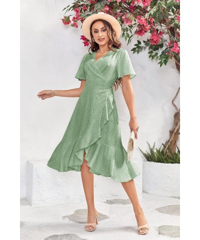 Women's Summer Wrap Maxi Dress Casual Boho Floral V Neck Short Sleeve Ruffle Hem Flowy Split Beach Long Dresses Green $22.79 ...