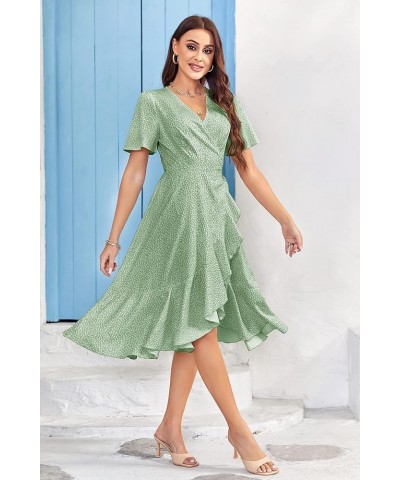 Women's Summer Wrap Maxi Dress Casual Boho Floral V Neck Short Sleeve Ruffle Hem Flowy Split Beach Long Dresses Green $22.79 ...