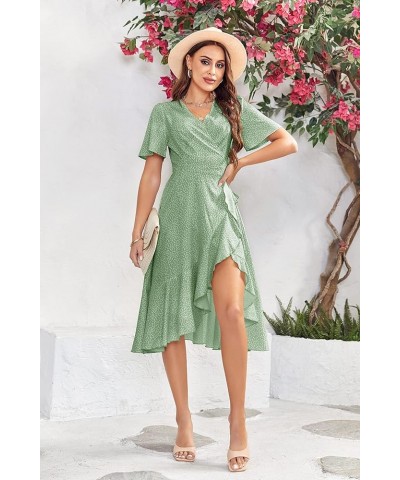 Women's Summer Wrap Maxi Dress Casual Boho Floral V Neck Short Sleeve Ruffle Hem Flowy Split Beach Long Dresses Green $22.79 ...