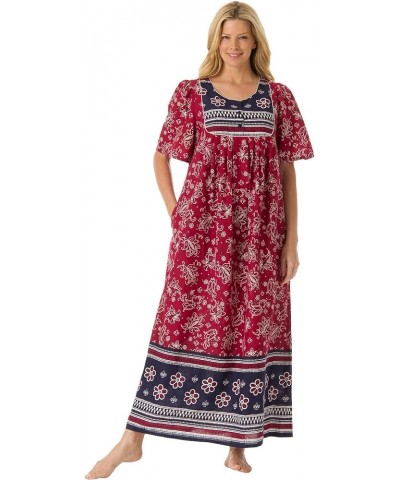 Women's Plus Size Bib Front Lounger House Dress, Nightgown Classic Red Print $21.44 Others