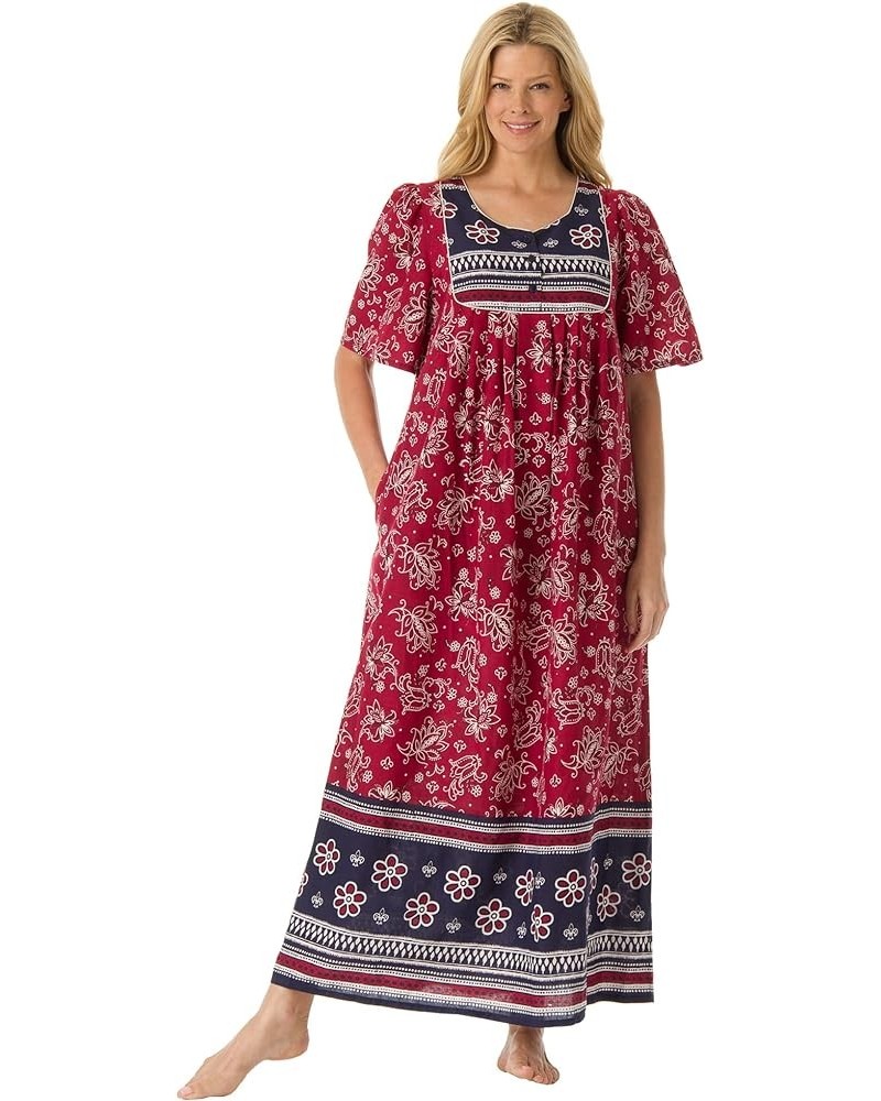 Women's Plus Size Bib Front Lounger House Dress, Nightgown Classic Red Print $21.44 Others