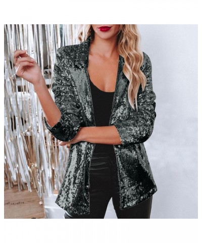 Sequin Blazer Jacket for Women Glitter Sparkle Coat Casual Long Sleeve Lapel Open Front Party Cocktail Outfits Green $9.87 Bl...