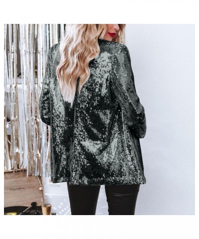 Sequin Blazer Jacket for Women Glitter Sparkle Coat Casual Long Sleeve Lapel Open Front Party Cocktail Outfits Green $9.87 Bl...