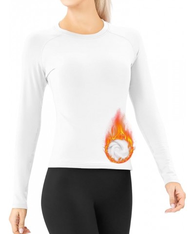 Women's Thermal Fleece Running Athletic Shirt Compression Baselayer Tops Long Sleeve Workout Tops with Thumb Holes White1 $17...