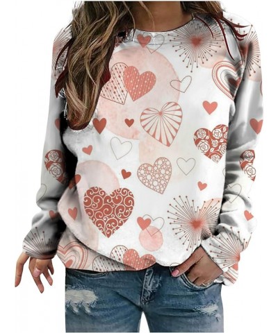 Valentine's Day Long Sleeve Sweatshirts Women Cute Love Heart Print Graphic Shirts Crewneck Pullover Top Casual Blouse Orange...