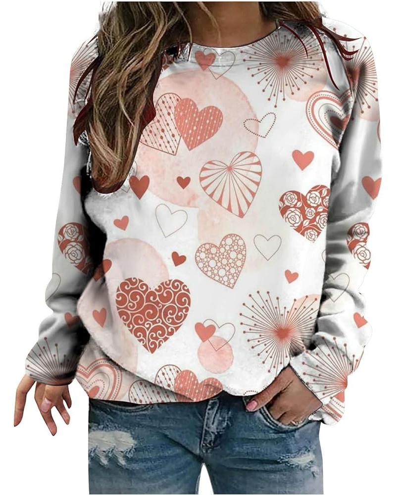 Valentine's Day Long Sleeve Sweatshirts Women Cute Love Heart Print Graphic Shirts Crewneck Pullover Top Casual Blouse Orange...