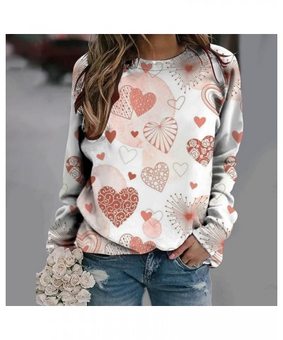 Valentine's Day Long Sleeve Sweatshirts Women Cute Love Heart Print Graphic Shirts Crewneck Pullover Top Casual Blouse Orange...