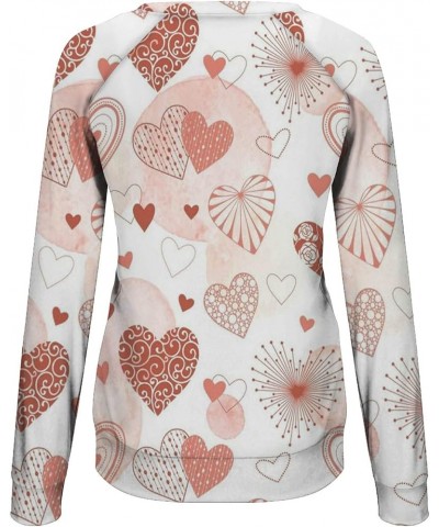 Valentine's Day Long Sleeve Sweatshirts Women Cute Love Heart Print Graphic Shirts Crewneck Pullover Top Casual Blouse Orange...