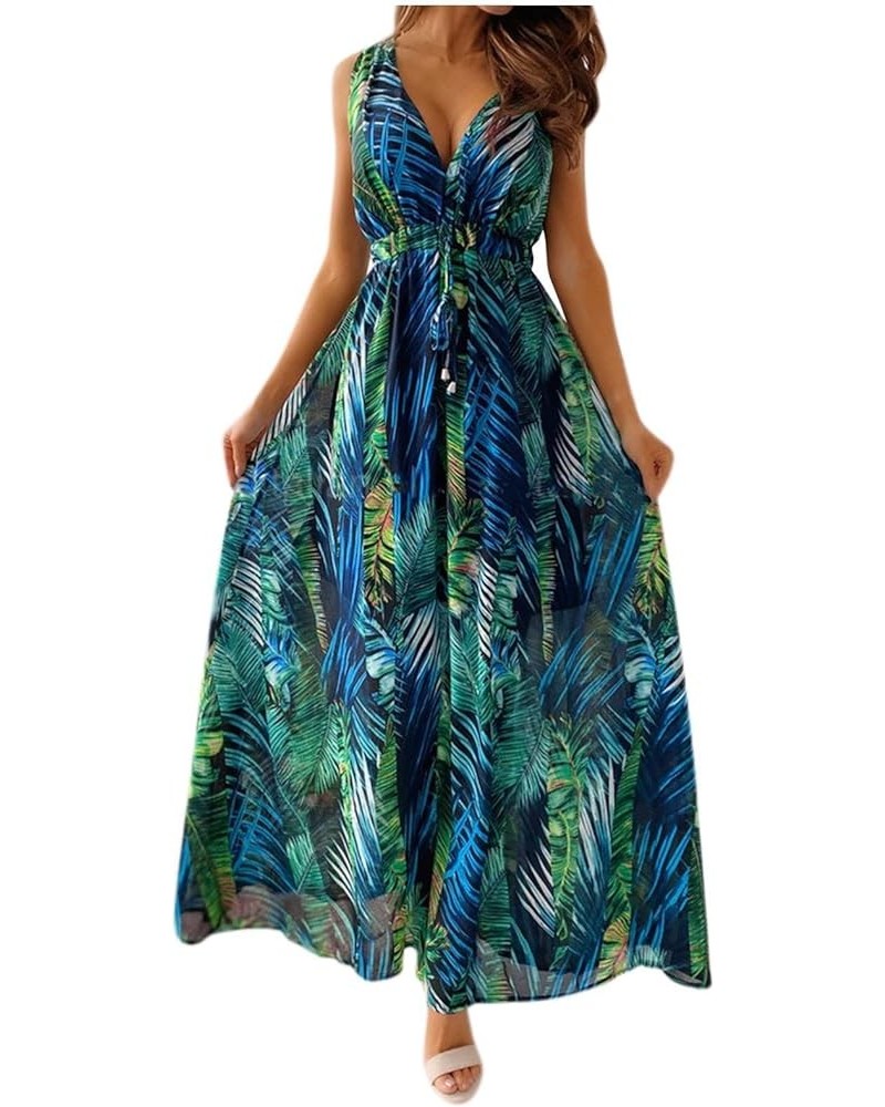 Summer Dresses for Women 2023 Long Sleeve Floral V Neck Maxi Dress Casual Fashion Beach Dresses H027 Green $9.87 Others