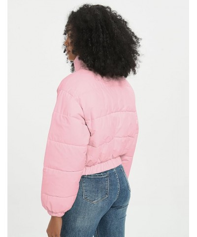 Winter Jackets for Women Winter Long Sleeve Zip Short Women Crop Puffer Jacket Warm Spliced Jackets Cropped Pink $13.95 Jackets