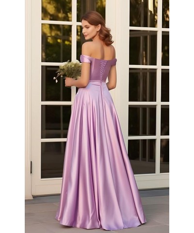 Off The Shoulder Satin Bridesmaid Dresses A Line Ruffled Prom Formal Dress with Slit Burnt Orange $26.40 Dresses