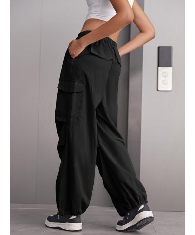 Women's Parachute Cargo Pants Y2K Baggy Drawstring Elastic Waist Casual Trousers with Pockets Black $19.79 Pants