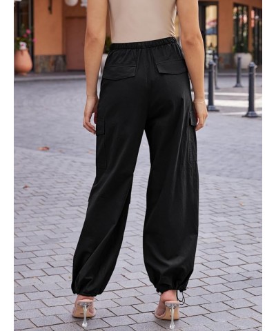 Women's Parachute Cargo Pants Y2K Baggy Drawstring Elastic Waist Casual Trousers with Pockets Black $19.79 Pants