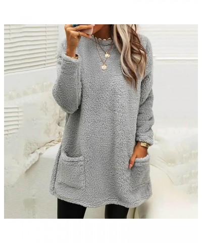 Sweatshirt For Women Fall Winter Plus Size Loose Casual Solid Crewneck Long Sleeve Fleece Warm Pullover Top Grey $8.22 Uniforms