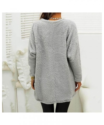 Sweatshirt For Women Fall Winter Plus Size Loose Casual Solid Crewneck Long Sleeve Fleece Warm Pullover Top Grey $8.22 Uniforms