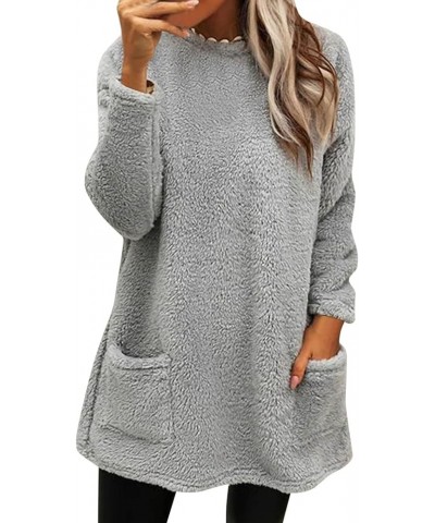 Sweatshirt For Women Fall Winter Plus Size Loose Casual Solid Crewneck Long Sleeve Fleece Warm Pullover Top Grey $8.22 Uniforms