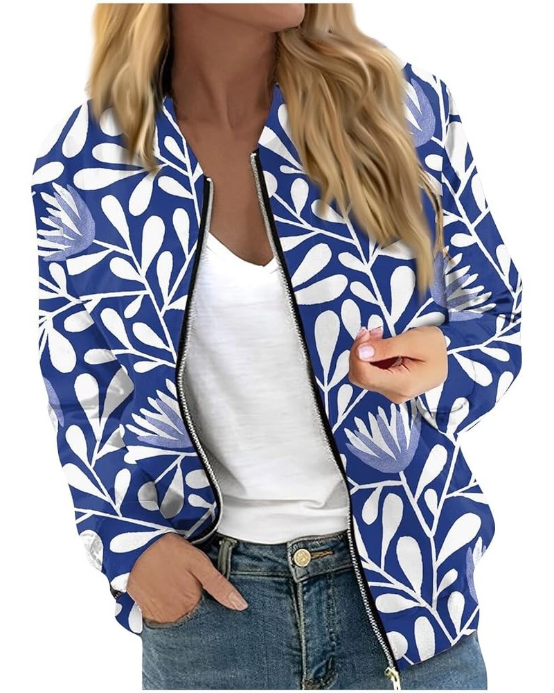 Autumn Womens Ladies Retro Print Floral Zipper Up Bomber Jacket Casual Coat Outwear Jacket 2-blue $6.34 Jackets