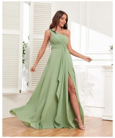 Chiffon One Shoulder Bridesmaid Dresses for Women Wedding 2024 Long Ruffles Formal Evening Party Dress with Slit Black $26.40...