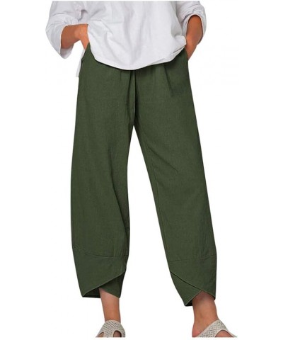 Cotton Linen Casual Summer Capri Pants Printed Cropped Comfy Baggy Trousers with Pockets Palazzo Lounge Pants A9 Army Green $...