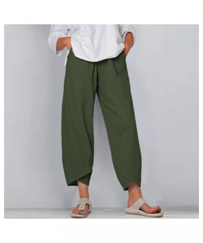 Cotton Linen Casual Summer Capri Pants Printed Cropped Comfy Baggy Trousers with Pockets Palazzo Lounge Pants A9 Army Green $...