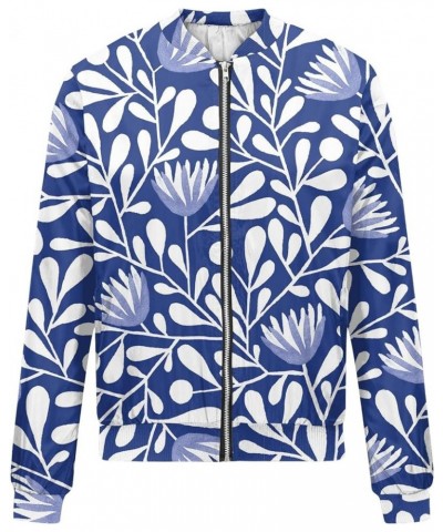 Autumn Womens Ladies Retro Print Floral Zipper Up Bomber Jacket Casual Coat Outwear Jacket 2-blue $6.34 Jackets