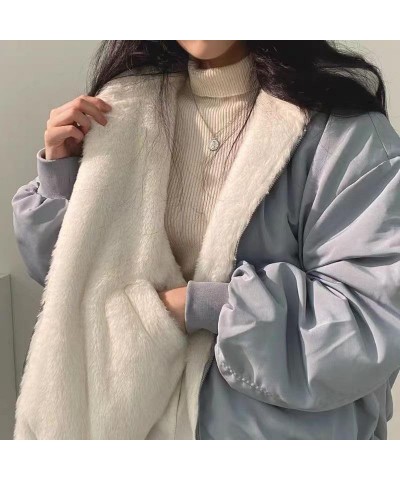 Womens Sherpa Reversible Jacket Zip Up Fuzzy Coat with Hood Winter Fleece Warm Jacket Casual Faux Fur Lined Outwear Blue Grey...