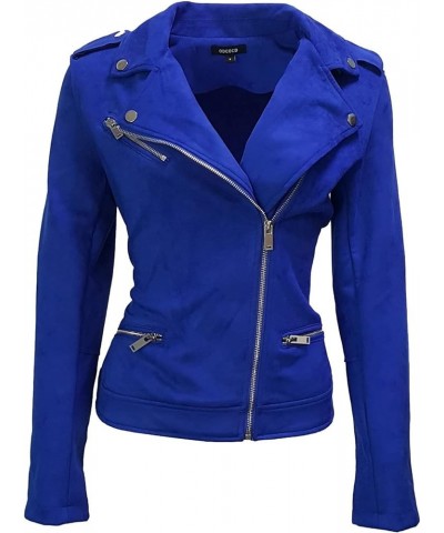 Faux Suede Jacket for Women Long Sleeve Zipper Up Casual Outwear Royal Blue $21.32 Coats