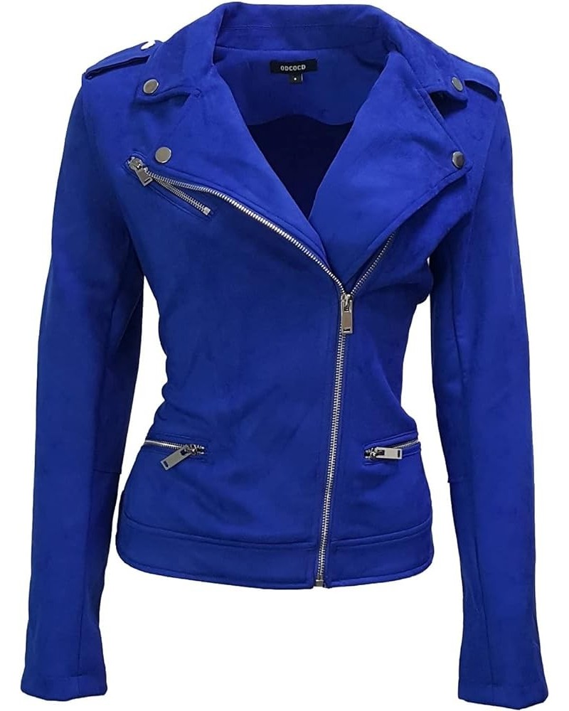 Faux Suede Jacket for Women Long Sleeve Zipper Up Casual Outwear Royal Blue $21.32 Coats