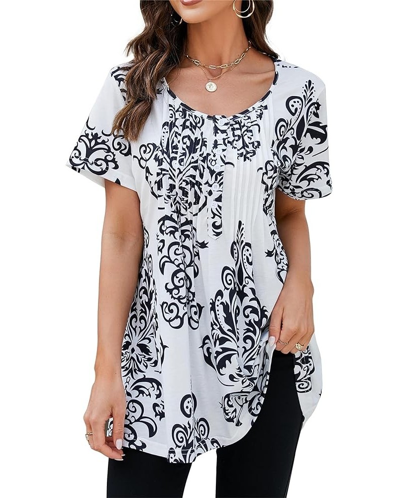 St. Jubileens Women's Plus Size Tunic Tops Roll-Up 3/4 Sleeve Shirts Floral Printed Loose Casual Blouses Top Floral Printed-w...