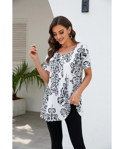 St. Jubileens Women's Plus Size Tunic Tops Roll-Up 3/4 Sleeve Shirts Floral Printed Loose Casual Blouses Top Floral Printed-w...