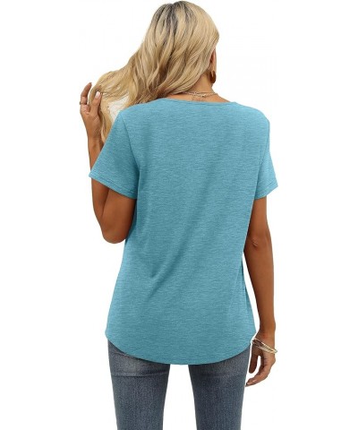 Women's Shirred V-Neck T-Shirts Short-Sleeve Casual Summer Tops 2-turquoise $11.97 T-Shirts