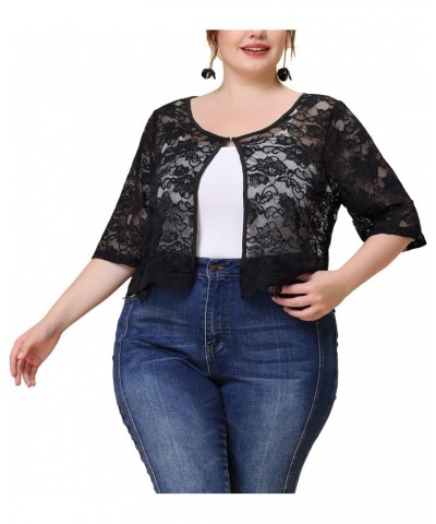 Plus Size Bolero Shrugs Floral for Women 2024 Summer Cardigan 1/2 Sleeve Sheer Lace Shrug Black $17.09 Sweaters