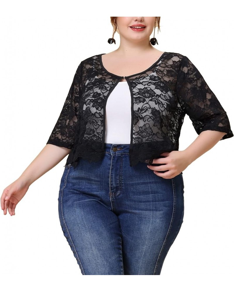 Plus Size Bolero Shrugs Floral for Women 2024 Summer Cardigan 1/2 Sleeve Sheer Lace Shrug Black $17.09 Sweaters