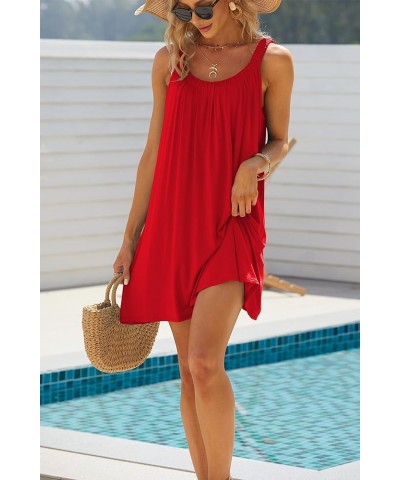 Women's Beach Dress Bikini Beachwear Coverups Casual Vacation Short Summer Halter Dresses Red $15.30 Swimsuits