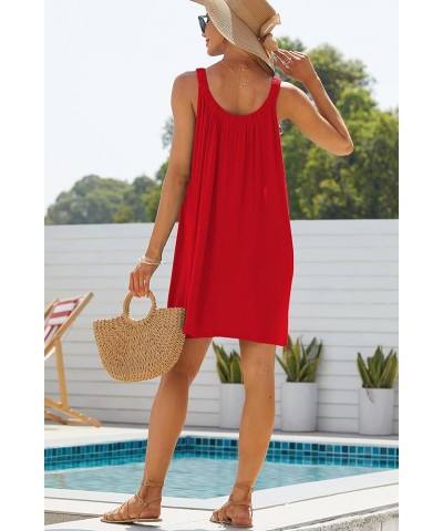 Women's Beach Dress Bikini Beachwear Coverups Casual Vacation Short Summer Halter Dresses Red $15.30 Swimsuits