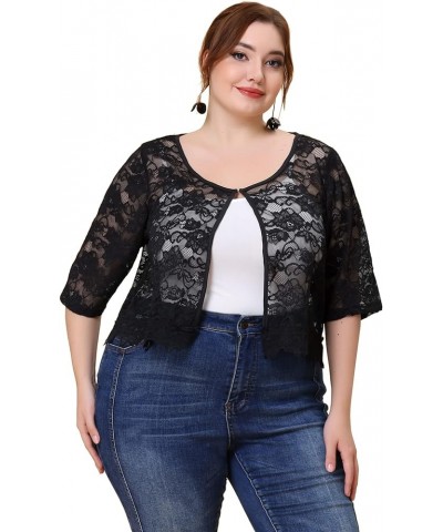 Plus Size Bolero Shrugs Floral for Women 2024 Summer Cardigan 1/2 Sleeve Sheer Lace Shrug Black $17.09 Sweaters