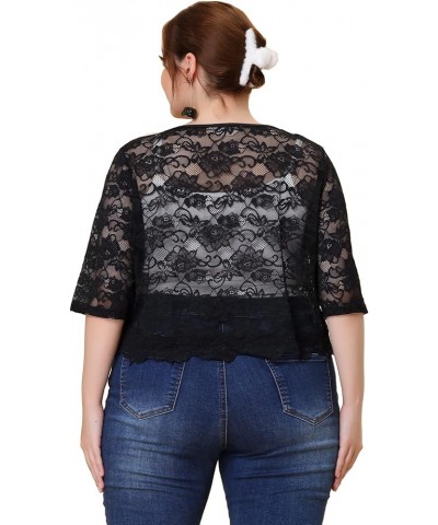 Plus Size Bolero Shrugs Floral for Women 2024 Summer Cardigan 1/2 Sleeve Sheer Lace Shrug Black $17.09 Sweaters